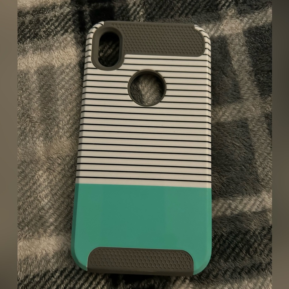 Teal & Gray Striped IPhone XR Phone Case